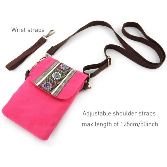 Women's Fuchsia 04 Vintage Embroidered Cute Mini Cross Body Bag Small Handbags - Picture 5 of 6